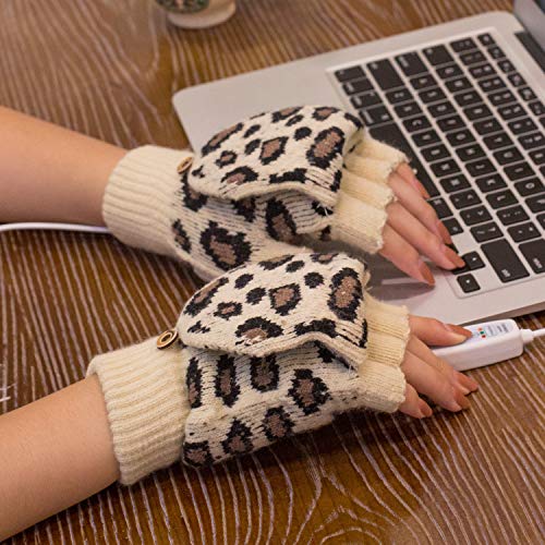 1 Par De Guantes Acogedores con Calefacción USB 5V Guantes Llenos De Invierno con Medio Dedo Guantes Calefactores A Prueba De Heladas La Mejor Opción De Regalo De Invierno,Beige