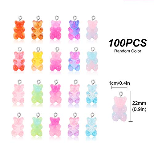 100 piezas de colgantes con dijes de oso de goma, bonitos dijes de resina con forma de oso de caramelo llaveros de oso de dibujos animados collar de joyería encanto pulsera bonita