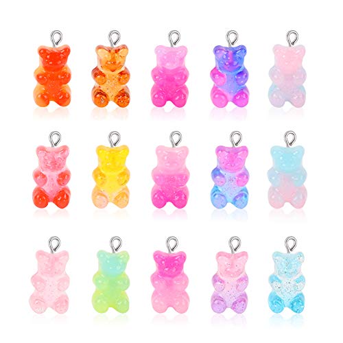 100 piezas de colgantes con dijes de oso de goma, bonitos dijes de resina con forma de oso de caramelo llaveros de oso de dibujos animados collar de joyería encanto pulsera bonita