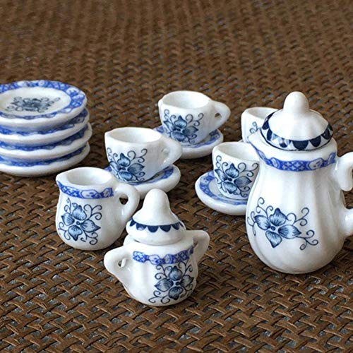 1:12 Accesorio para casa de muñecas, 15pcs Mini taza de té de flores de porcelana Juego de casa de muñecas Decoración Miniatura de muebles de simulación de cocina para niños (Tye 1)