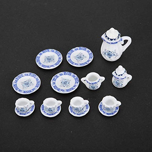 1:12 Accesorio para casa de muñecas, 15pcs Mini taza de té de flores de porcelana Juego de casa de muñecas Decoración Miniatura de muebles de simulación de cocina para niños (Tye 1)