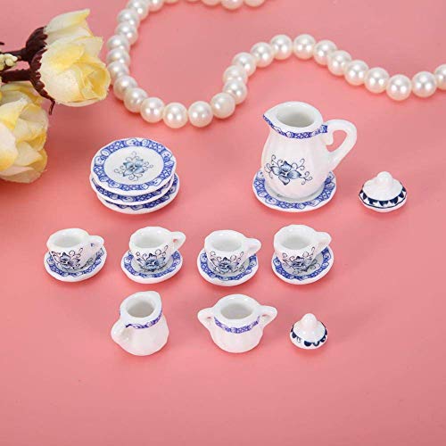 1:12 Accesorio para casa de muñecas, 15pcs Mini taza de té de flores de porcelana Juego de casa de muñecas Decoración Miniatura de muebles de simulación de cocina para niños (Tye 1)