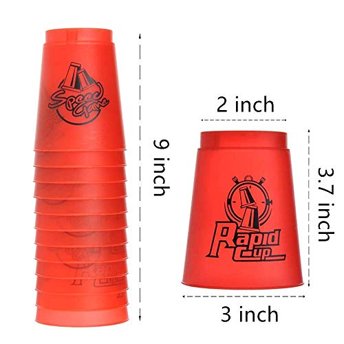 12 vasos apilables, apilado de vasos como deporte, entrenamiento, juego de velocidad, desafío de competencia en fiestas (rojo)