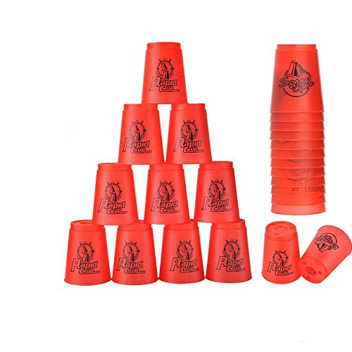 12 vasos apilables, apilado de vasos como deporte, entrenamiento, juego de velocidad, desafío de competencia en fiestas (rojo)