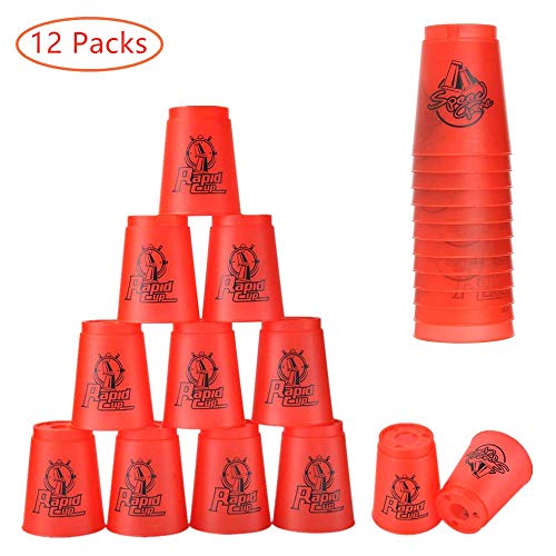 12 vasos apilables, apilado de vasos como deporte, entrenamiento, juego de velocidad, desafío de competencia en fiestas (rojo)