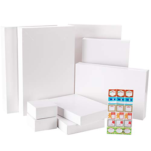 16 pcs Caja Blanca de Camisa de Tamaños Surtidos con 16 Pegatinas de Etiquetas de Regalo para Navidad, Vacaciones, Día del padre, Cumpleaños