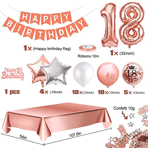 18 Decoraciones De Cumpleaños 18 Años Cumpleaños Globos Oro Rosa 18er Globos de Confeti de Látex Globos de Papel Aluminio 18 Feliz Cumpleaños Decoración 18 Años para Niñas y Niños