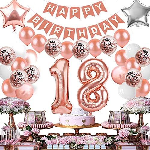 18 Decoraciones De Cumpleaños 18 Años Cumpleaños Globos Oro Rosa 18er Globos de Confeti de Látex Globos de Papel Aluminio 18 Feliz Cumpleaños Decoración 18 Años para Niñas y Niños