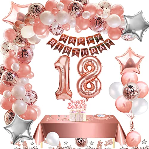 18 Decoraciones De Cumpleaños 18 Años Cumpleaños Globos Oro Rosa 18er Globos de Confeti de Látex Globos de Papel Aluminio 18 Feliz Cumpleaños Decoración 18 Años para Niñas y Niños