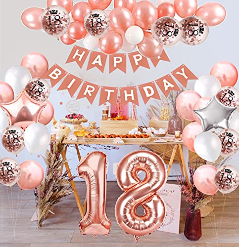 18 Decoraciones De Cumpleaños 18 Años Cumpleaños Globos Oro Rosa 18er Globos de Confeti de Látex Globos de Papel Aluminio 18 Feliz Cumpleaños Decoración 18 Años para Niñas y Niños