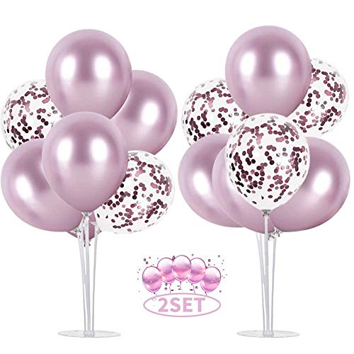 2 Piezas Soporte de mesa transparente, Soporte para Globos Claros Soporte Holder con 16 Globos, para globos de fiesta de cumpleaños y decoración de boda (Rosado)