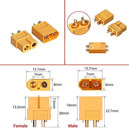 20 Pares XT60 Conectores XT-60 Macho Hembra Conectores de Bala enchufes de energía con termorretracción para RC XT60 Lipo batería de Juguete (20Pares)