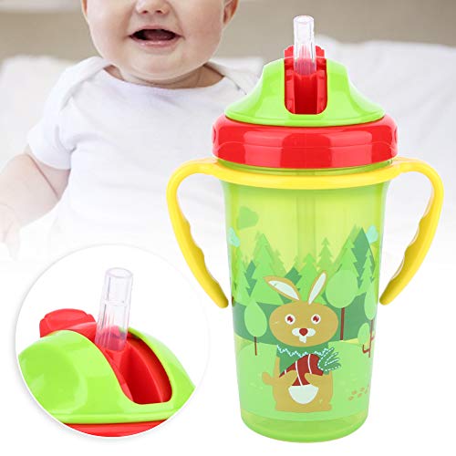 300ml Taza de paja de bebé,Taza portátil de entrenamiento para bebés Bebé de doble asa antideslizante a prueba de fugas que aprende a beber(Verde)