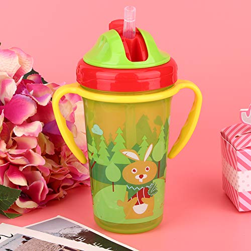 300ml Taza de paja de bebé,Taza portátil de entrenamiento para bebés Bebé de doble asa antideslizante a prueba de fugas que aprende a beber(Verde)