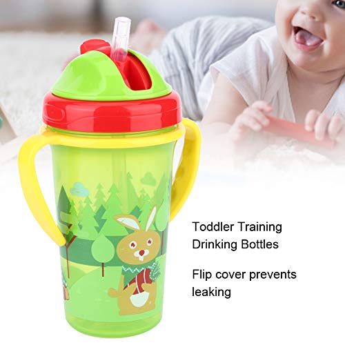 300ml Taza de paja de bebé,Taza portátil de entrenamiento para bebés Bebé de doble asa antideslizante a prueba de fugas que aprende a beber(Verde)