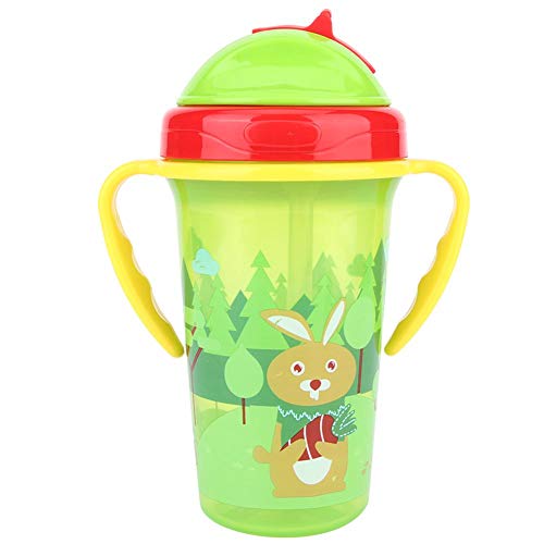 300ml Taza de paja de bebé,Taza portátil de entrenamiento para bebés Bebé de doble asa antideslizante a prueba de fugas que aprende a beber(Verde)