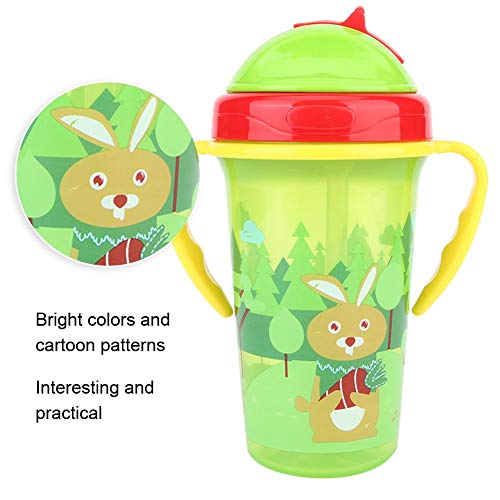 300ml Taza de paja de bebé,Taza portátil de entrenamiento para bebés Bebé de doble asa antideslizante a prueba de fugas que aprende a beber(Verde)