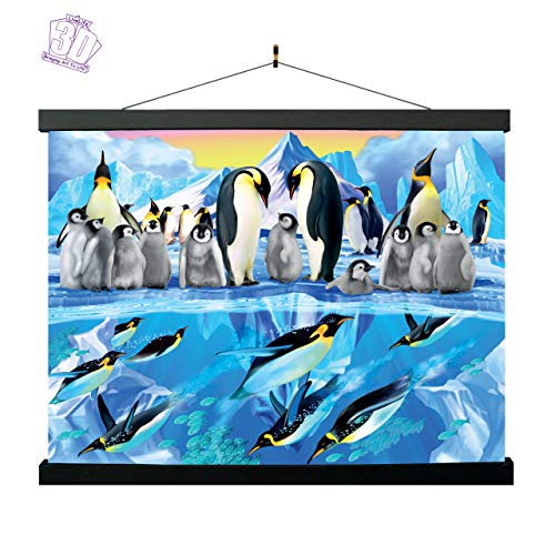 3D LiveLife Lenticular Cuadros Decoración - Pingüinos al agua de Deluxebase. Poster 3D sin marco de invierno. Obra de arte original con licencia del reconocido artista, Michael Searle