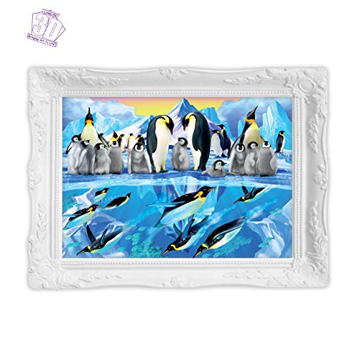 3D LiveLife Lenticular Cuadros Decoración - Pingüinos al agua de Deluxebase. Poster 3D sin marco de invierno. Obra de arte original con licencia del reconocido artista, Michael Searle