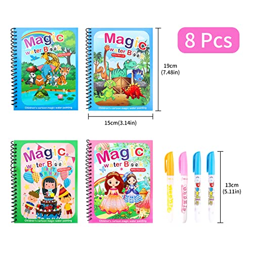 4 Libros Agua Dibujo Pintura Libro Mágico de Colorear para Niños con 4 Plumas de Pintura Doodle, reutilizable Magic Water Drawing Book Colores Magicos Tablero de Pintura niños niñas pequeños Regalo