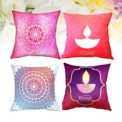 4 piezas funda de almohada Mandala Diwali Funda de cojín cuadrada de moda para sofá, coche, sala de estar, dormitorio