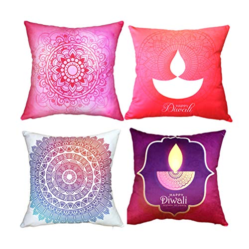 4 piezas funda de almohada Mandala Diwali Funda de cojín cuadrada de moda para sofá, coche, sala de estar, dormitorio