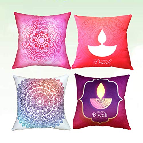 4 piezas funda de almohada Mandala Diwali Funda de cojín cuadrada de moda para sofá, coche, sala de estar, dormitorio