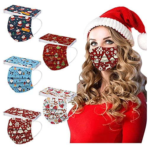 50 pantorrillas desechables para adulto, diseño de Papá Noel con 3 capas de tela no tejida, transpirable, antipolvo, anticontaminación, cómodo para la cara con ganchos para los oídos elásticos.