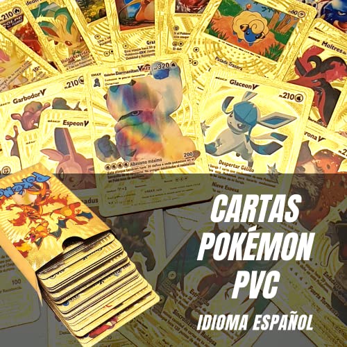 55 Cartas Pokémon Dorada PVC. Edición Coleccionista Tarjeta Oro Vmax, GX, Basic, V - Golden Card (c5323)