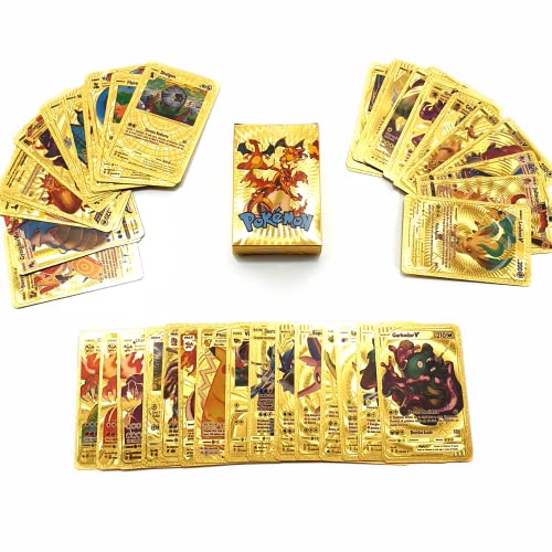 55 Cartas Pokémon Dorada PVC. Edición Coleccionista Tarjeta Oro Vmax, GX, Basic, V - Golden Card (c5323)