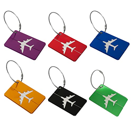 6 Piezas Etiquetas De Equipaje De Aluminio, etiqueta de anillo dividido para bolsa de equipaje, para Viajes Viajes de Negocios Avión Equipaje Bolso Maleta Bolsa Etiquetas de Identificación