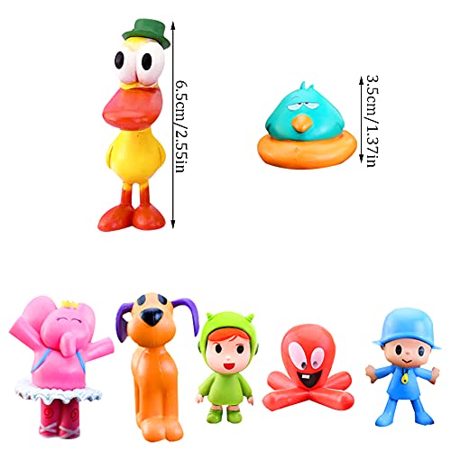 7PCS Mini Pocoyo Figuras de acción, Little P Youyou Figure Cupcake Topper, Pocoyo Barto Duck Puppy Lula Ellie Elephant Model Cake Decoración para niños Cumpleaños Baby Shower Party