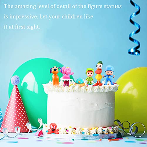 7PCS Mini Pocoyo Figuras de acción, Little P Youyou Figure Cupcake Topper, Pocoyo Barto Duck Puppy Lula Ellie Elephant Model Cake Decoración para niños Cumpleaños Baby Shower Party