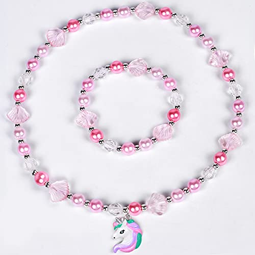 8 Piezas Joyas Niña Pulsera Collar Niñas con Cuentas Colgante Zorro Pastel Unicornio Amistad Collar Pulsera Set Colorido Princesa Joyería Cumpleaños Regalo de Cumpleaños de Fiesta