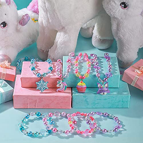 8 Piezas Joyas Niña Pulsera Collar Niñas con Cuentas Colgante Zorro Pastel Unicornio Amistad Collar Pulsera Set Colorido Princesa Joyería Cumpleaños Regalo de Cumpleaños de Fiesta