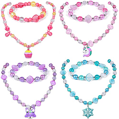 8 Piezas Joyas Niña Pulsera Collar Niñas con Cuentas Colgante Zorro Pastel Unicornio Amistad Collar Pulsera Set Colorido Princesa Joyería Cumpleaños Regalo de Cumpleaños de Fiesta