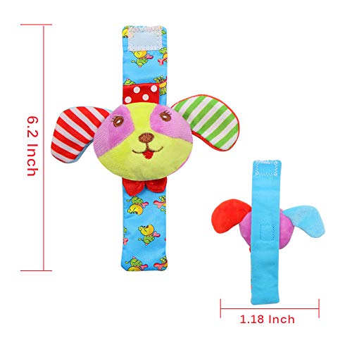 Acekid bebé pie sonajero, 4pcs muñeca sonajero y Calcetines Juguetes Set niño Juguetes de Animales Suaves Cerdo y Perro