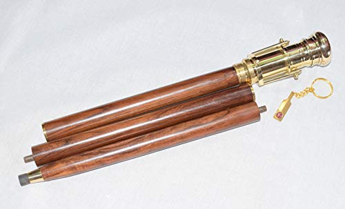 Alfiya náutica Tienda latón telescopio Madera Walking Stick Plegable Spyglass Polish Mango Q