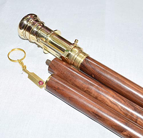 Alfiya náutica Tienda latón telescopio Madera Walking Stick Plegable Spyglass Polish Mango Q