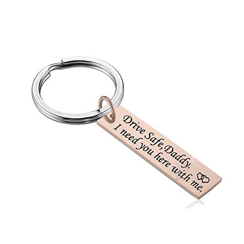 AmDxD Porte Clef Moto, Porte-Clés Acier Inoxydable Plaque Militaire Gravure Drive Safe, Daddy,I Need You Here with me, Or Rose, 4 X 1CM