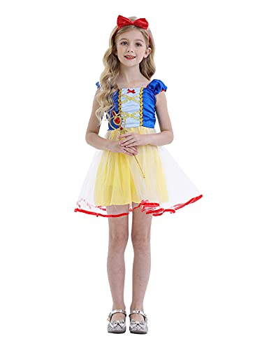 AmzBarley Disfraz Vestido Princesa Blancanieves Niña Tutu Ceremonia,Traje Niña,Disfraz Infantil Fiesta Carnaval Cosplay Halloween con Accesorios, 3-4 Años