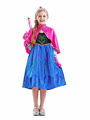 AmzBarley Niña Princesa Anna Coronación Vestido Disfraz Niño Cumpleaños Fiesta Cosplay Carnaval Cosplay Halloween Ceremonia Traje Blue 2-3 Años 100