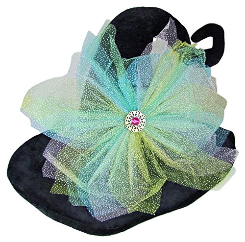 Andrea-Moden Sombrero de bruja con tul – Negro – Sombrero para disfraz de bruja para Halloween y Carnaval