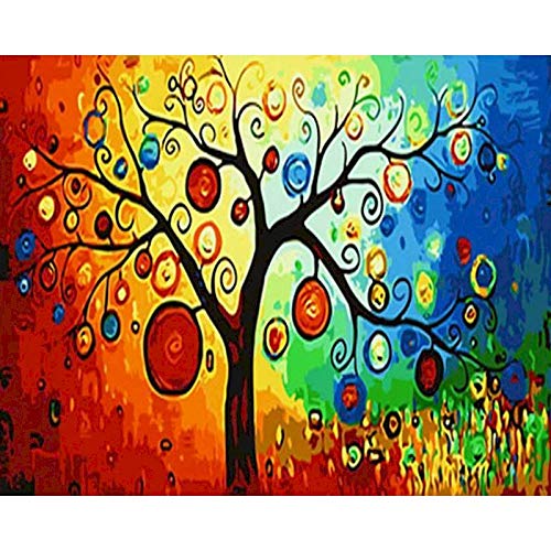 Árbol por número de estaciones de pintura con pintura acrílica sobre lienzo con kit de bricolaje para adultos para colorear por número Decoración Arte W1 30x40cm