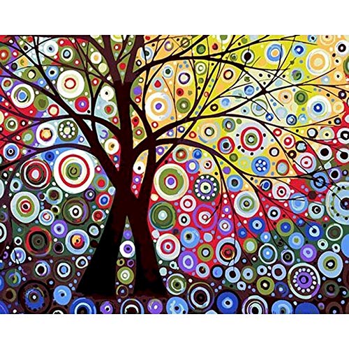 Árbol por número de estaciones de pintura con pintura acrílica sobre lienzo con kit de bricolaje para adultos para colorear por número Decoración Arte W1 30x40cm