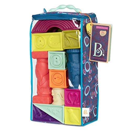 B. toys by Battat Elemenosqueeze – 26 apilables con números, Animales y Texturas – Bloque Suaves para bebés de 6 Meses en adelante, Multicolor (Branford Ltd. BX1003NTZ)