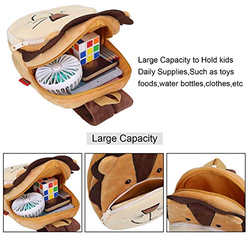 BAIGIO Mochila Infantil Kindergarten,Pequeñas Mochilas Bolsas Escolares de Dibujos Animados Animales para Niñas Primaria 3D Suave Mochila de Felpa Bebe Guarderia Preescolar para 2-4 Años (León-2)