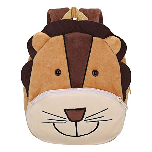 BAIGIO Mochila Infantil Kindergarten,Pequeñas Mochilas Bolsas Escolares de Dibujos Animados Animales para Niñas Primaria 3D Suave Mochila de Felpa Bebe Guarderia Preescolar para 2-4 Años (León-2)