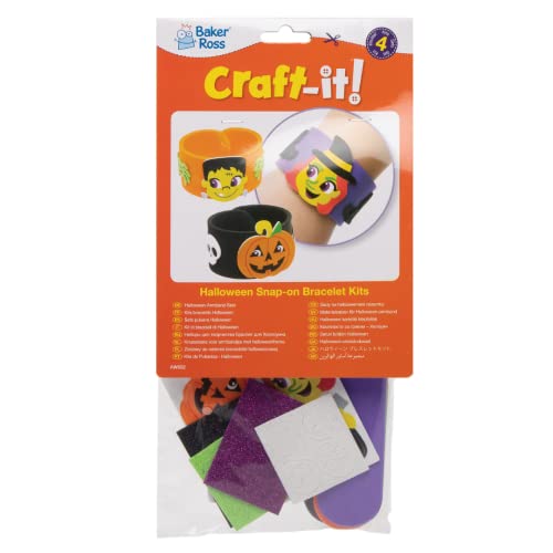 Baker Ross AW902 - Kit de pulseras de Halloween para manualidades y manualidades infantiles para disfrazarse para trucos o tratamientos, fiestas, regalos y más (paquete de 4), varios colores