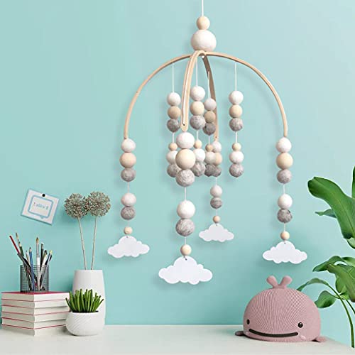 Baoblaze Carillón de Viento móvil de Madera con Bolas de Lana, Estilo nórdico, Campana de Viento Minimalista, Cuna, Juguetes Colgantes para niños, Regalo - Nubar